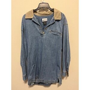 VTG EXPRESS Bleu Denim Shirt Womens Size S Corduroy Collar Button Up Oversized